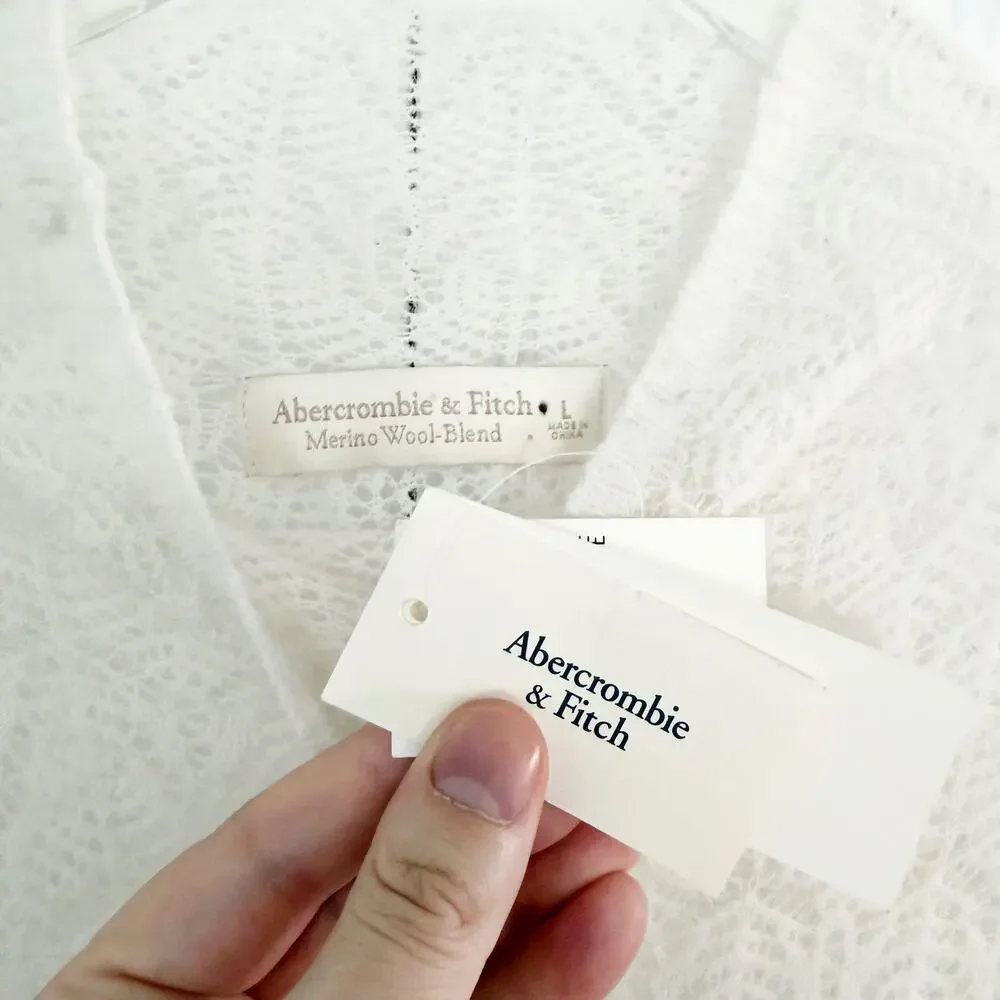Abercrombie & Fitch Sheer White Merino Wool Blend Maxi Sweater Mock Neck Dress